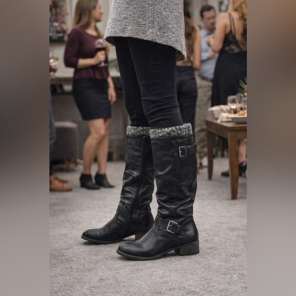 JustFab Shoes - Just Fab Knee High Faux Leather Adjustable Buckle Riding Boots